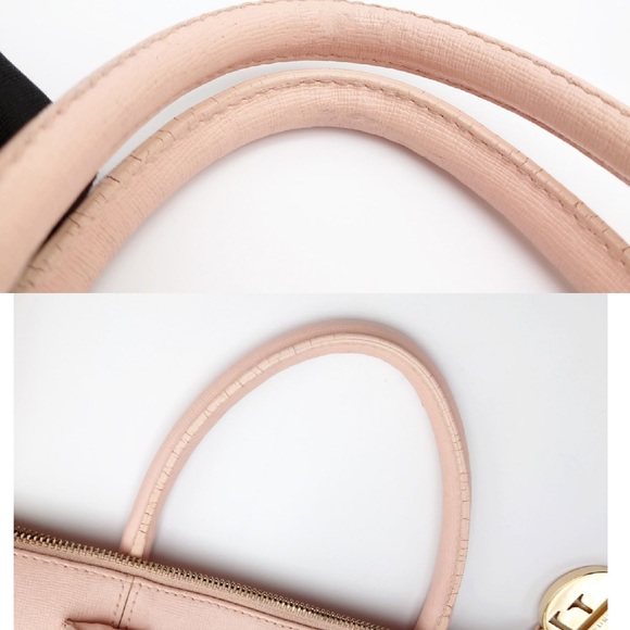 Furla Light Pink Leather Tote Satchel | Crossbody Strap | Gold Logo Charm - Picture 9 of 9
